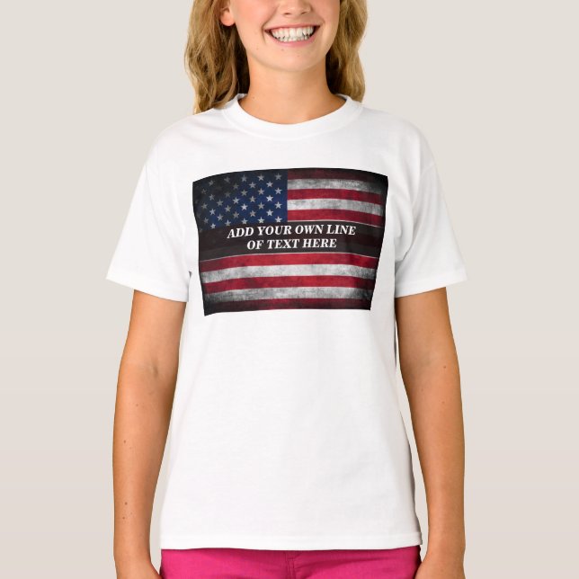Lägg till din text på amerikansk flagga t shirt (Framsida)
