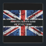 Lägg till din text på engelska flagga Dekorativ ku Fyrkantig Klocka<br><div class="desc">Lägg till din text på engelska flagga</div>