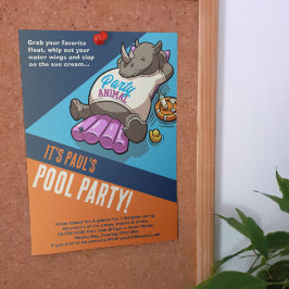 Lägg till din text Party Animal Noshörning Pool Te Inbjudningar
