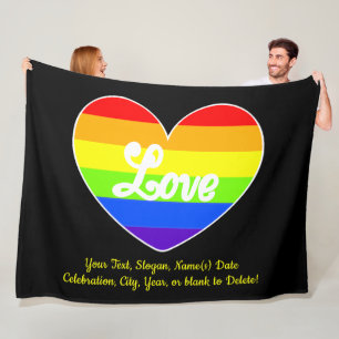 Lägg till din text, Rainbow Heart KÄRLEK på Large Fleecefilt