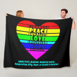 Lägg till din text, Rainbow Heart Peace Equality K Fleecefilt