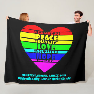 Lägg till din text, Rainbow Heart Peace Equality K Fleecefilt