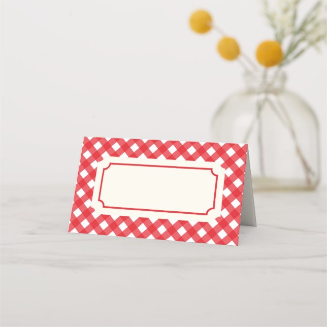 Lägg till din text Red Gingham med Red Gräns Placeringskort (Framsida)