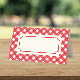 Lägg till din text Röd Gingham med röd kant Placeringskort