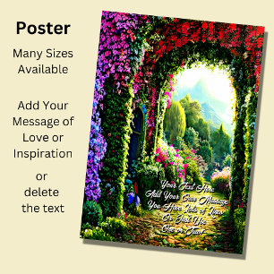 Lägg till din text, stig med röda mauve blommor poster