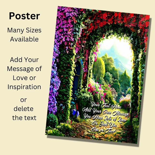 Lägg till din text, stig med röda mauve blommor  poster (Skapare uppladdad)