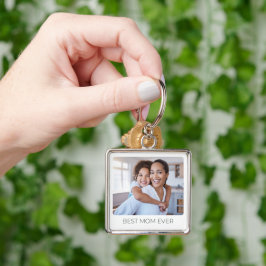 Lägg till dina barns foto Bästa mamma någonsin Anp Fyrkantig Silverfärgad Nyckelring