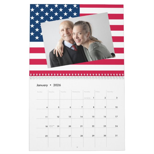 Lägg till dina foton American Flagga Patriotic 202 Kalender (Jan 2026)