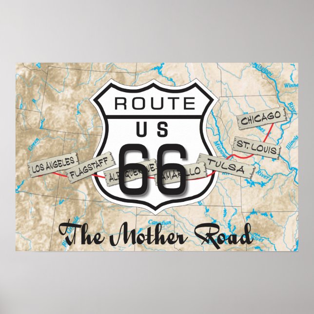 lägg till dina foton Route 66 Karta Poster (Framsidan)
