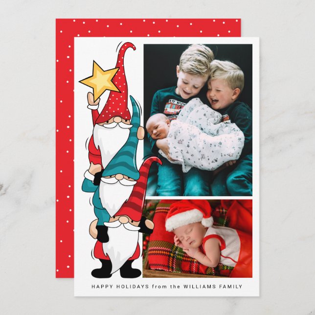 LÄGG TILL DINA FOTOS-Gnomes som dekorerar Träd (Fram/baksida)