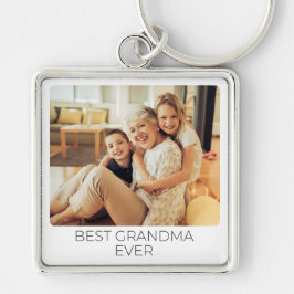 Lägg till ditt barnbarnsfoto Bästa mormor någonsin Fyrkantig Silverfärgad Nyckelring