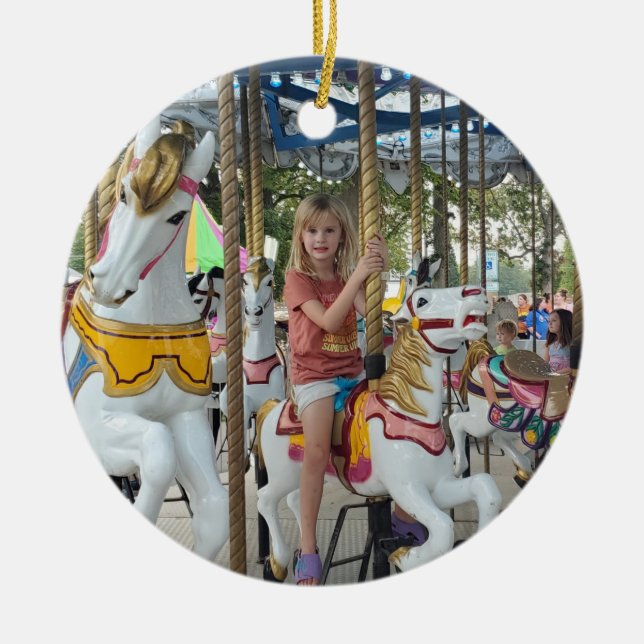 Lägg till ditt barns foto till denna jul julgransprydnad keramik (Framsidan)