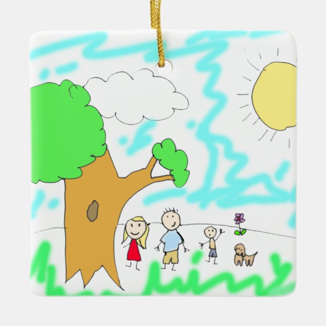 Lägg till ditt barns konst till denna jul julgransprydnad keramik (Framsida)