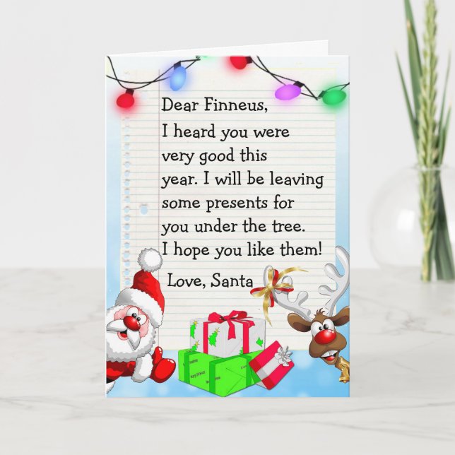 Lägg till ditt barns namn på detta "Kära Tomte"-ko Helgkort (Framsida)