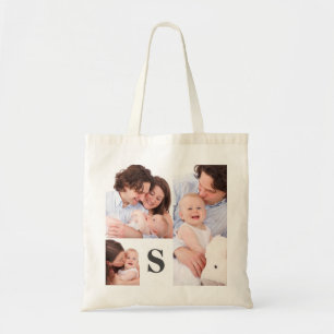 Lägg till ditt eget 3-foto-kollage monogrammed bi tygkasse