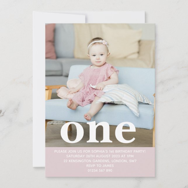 Lägg till ditt eget foto en första Födelsedagsfest Inbjudningar (Framsida)