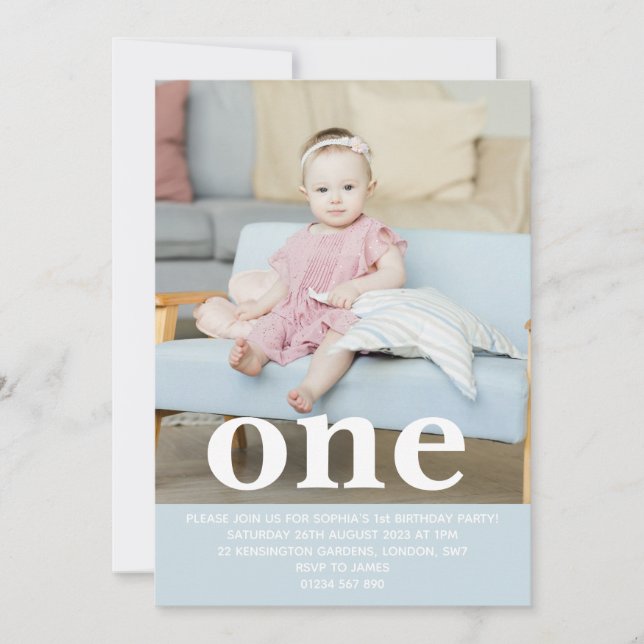 Lägg till ditt eget foto en första Födelsedagsfest Inbjudningar (Framsida)