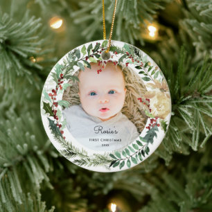 Lägg till ditt eget foto Flora Baby 1:a julen Julgransprydnad Keramik
