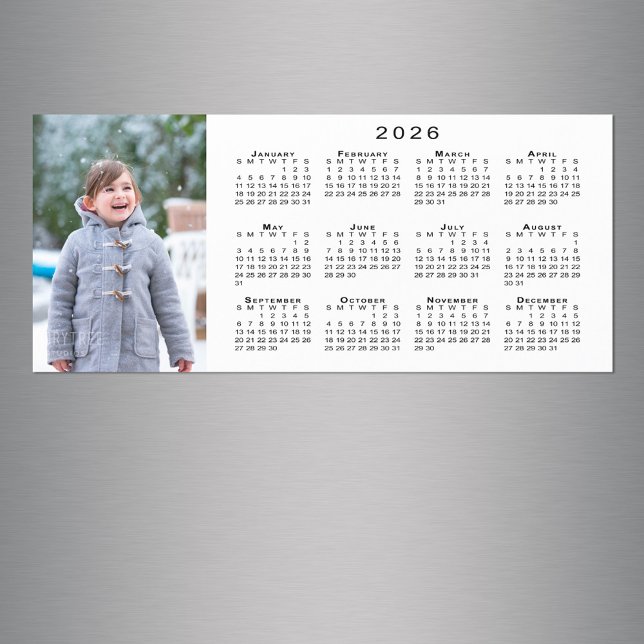 Lägg till ditt foto 2026-kalender - vitbok (Add Your Photo 2026 Calendar White Magnet in situ)