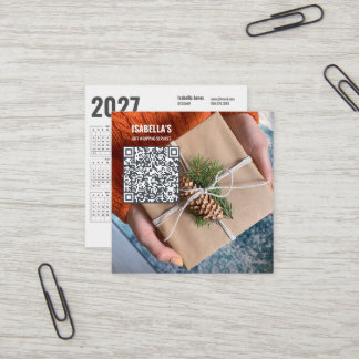 Lägg till ditt foto, anpassad QR-kod 2027 kalender Fyrkantigt Visitkort