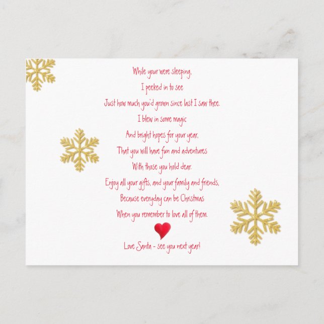 Lägg till ditt foto av tomtens besök på julafton meddelande vykort (Baksida)