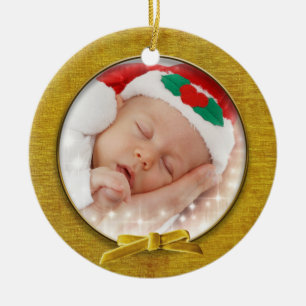Lägg till ditt foto - Guld-chenillerrundad mall Julgransprydnad Keramik