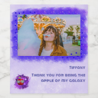 Lägg till ditt foto i etiketten Thankful Galaxy Vinflaska Etikett