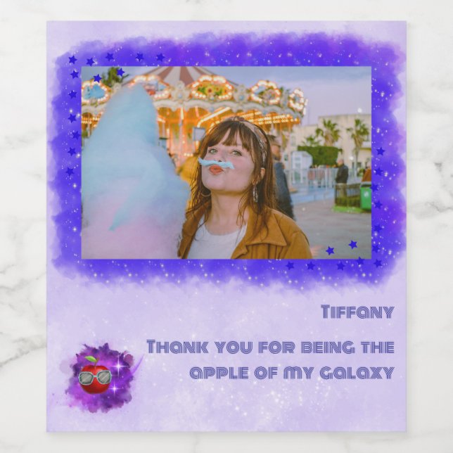 Lägg till ditt foto i etiketten Thankful Galaxy Vinflaska Etikett (Singel etikett)