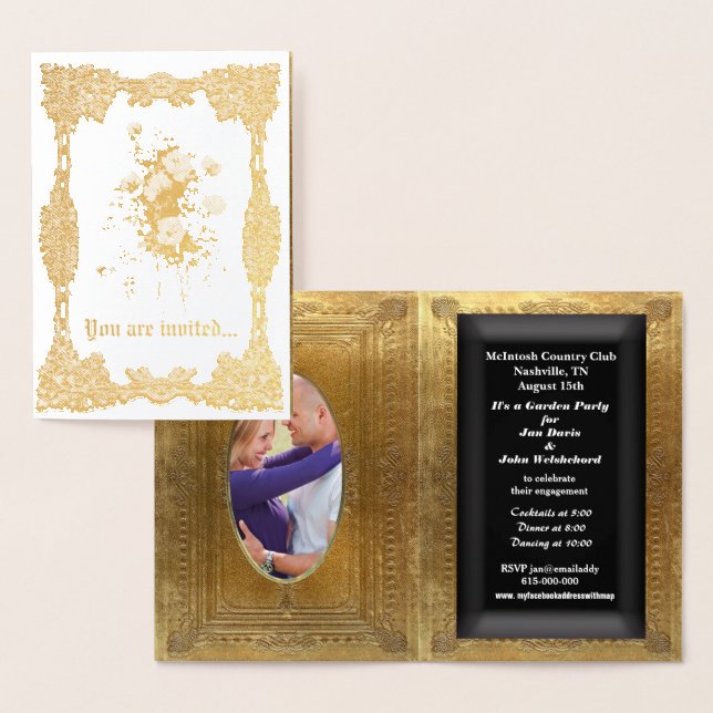 Lägg till ditt foto i Foil-inbjudan Folierat Kort (Display)