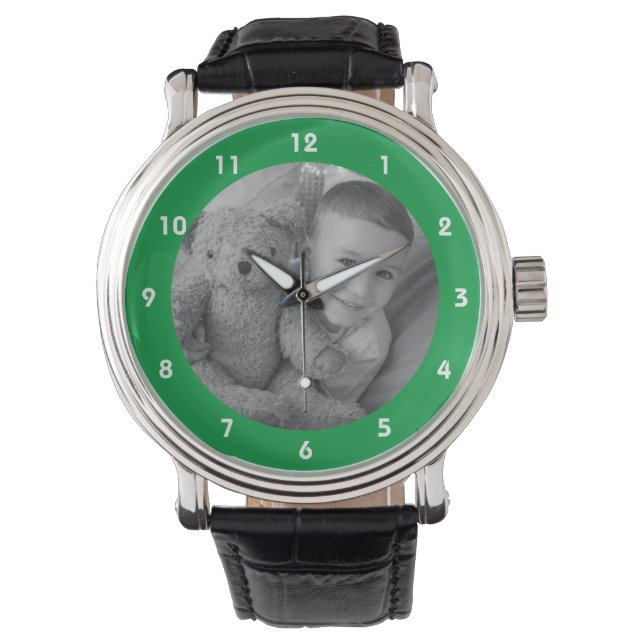 Lägg till ditt fotomemento för Pappa grönt Armbandsur (Framsida)
