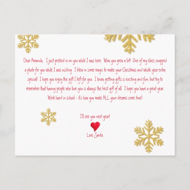 Lägg till ditt fototombesök på jultomten kväll meddelande vykort (Baksida)