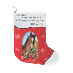 LÄGG TILL DITT HORSE-FOTO och Namn Bästa Santa Stor Julstrumpa