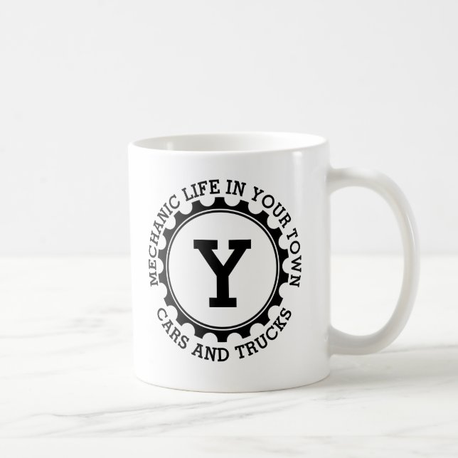 Lägg till ditt initialnamn eller egen text mekanik kaffemugg (Höger)
