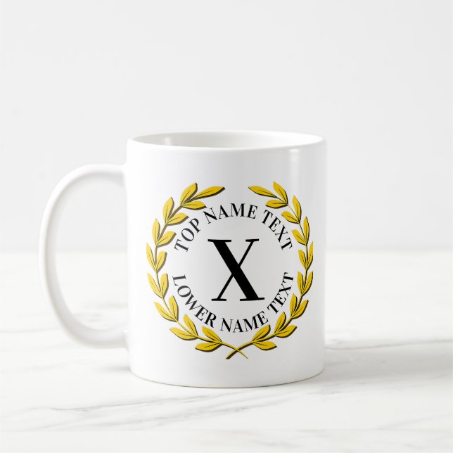 Lägg till ditt initialnamn eller text Guldkrans X  Kaffemugg (Vänster)