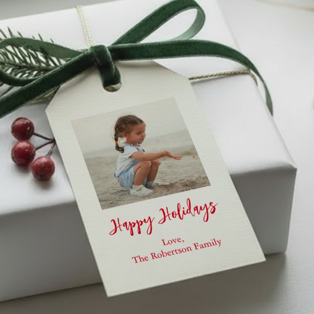 Lägg till ditt jul- eller högtidsfoto i minimalist presentetikett (Skapare uppladdad)