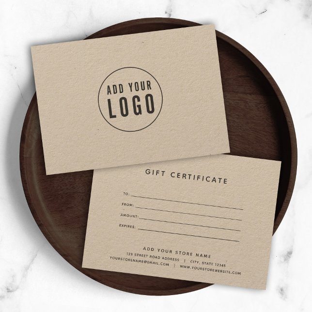 Lägg till ditt Logotyp Rustic Kraft Gift-certifika (Skapare uppladdad)