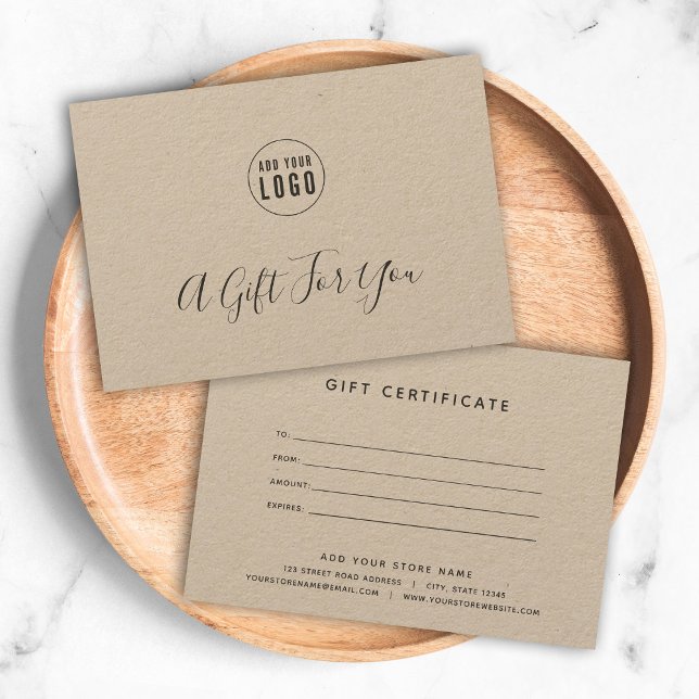 Lägg till ditt Logotyp Rustic Kraft Gift-certifika (Skapare uppladdad)