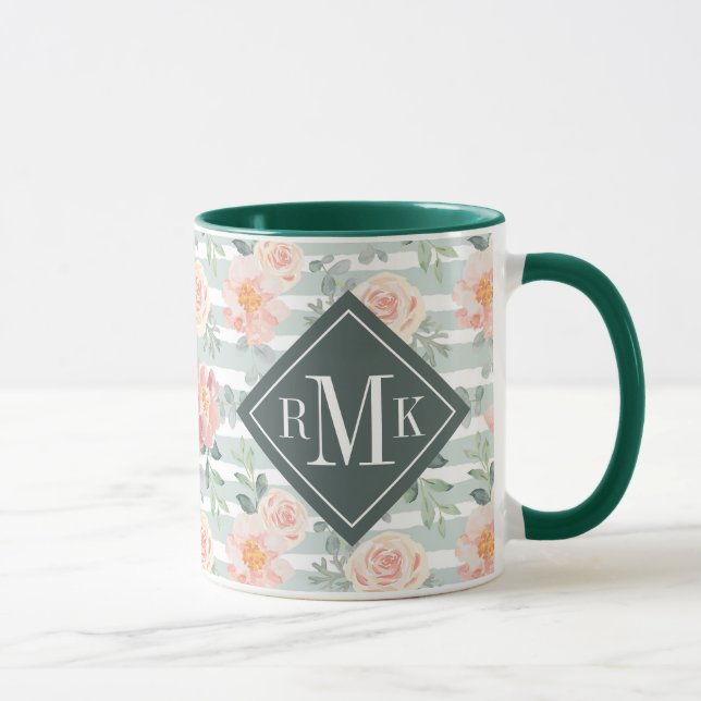 Lägg till ditt Monogram| Alicia Ro Rand Mönster Mugg (Höger)