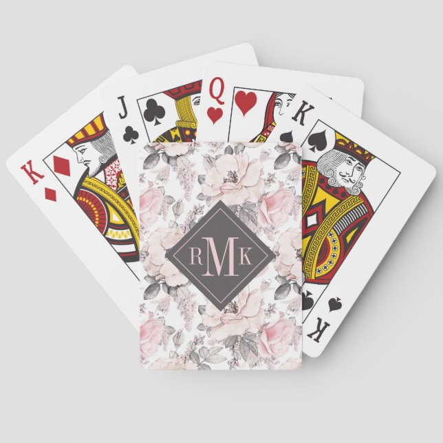 Lägg till ditt monogram | Klassisk Rosa och Grått  Casinokort (Baksidan)