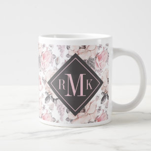 Lägg till ditt Monogram Klassisk Rosa och Grått Jumbo Mugg