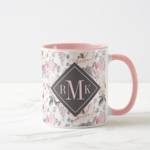 Lägg till ditt Monogram Klassisk Rosa och Grått Mugg