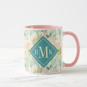 Lägg till ditt Monogram Modern Blommönster Mugg