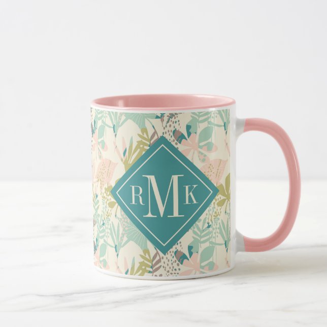 Lägg till ditt Monogram| Modern Blommönster Mugg (Höger)