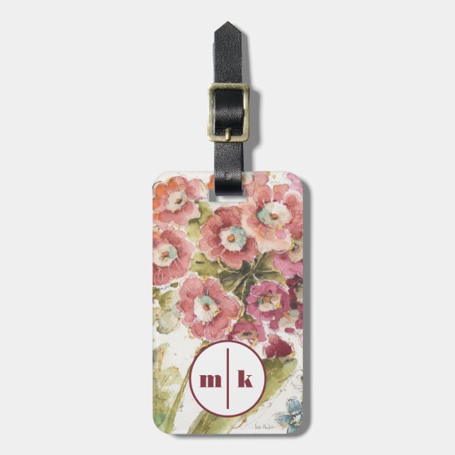 Lägg till ditt Monogram| Rosa Primrose Bagagebricka (Vertikal Framsida)