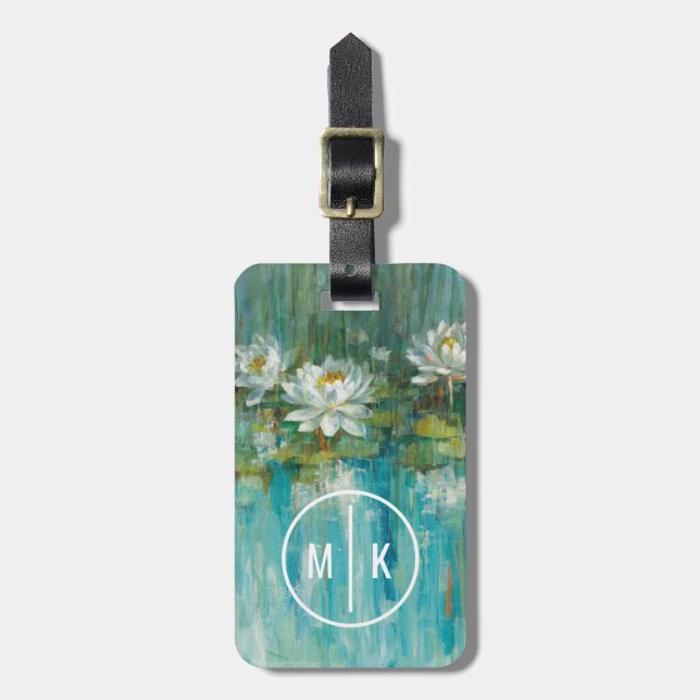 Lägg till ditt Monogram| Vatten Lily Pond Bagagebricka (Vertikal Framsida)