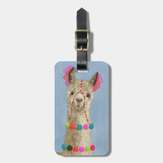 Lägg till ditt namn | Adorned Llama - Beige Bagagebricka (Vertikal Framsida)