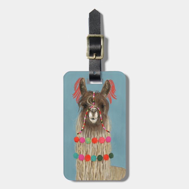 Lägg till ditt namn | Adorned Llama - Brown Bagagebricka (Vertikal Framsida)