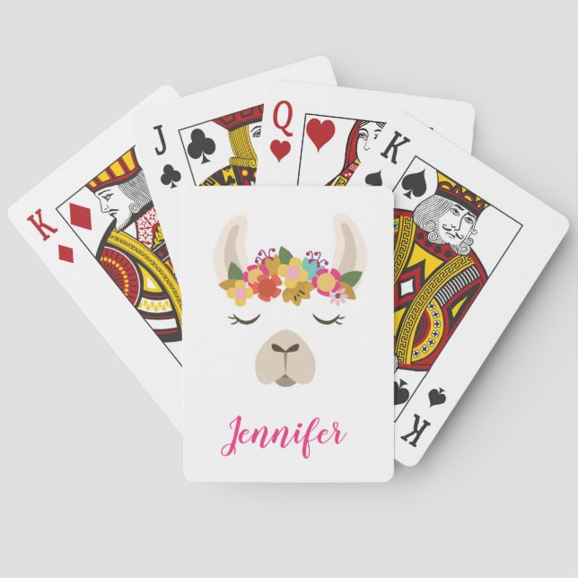Lägg till ditt namn | Alpaca & Flowers Mönster Casinokort (Baksidan)