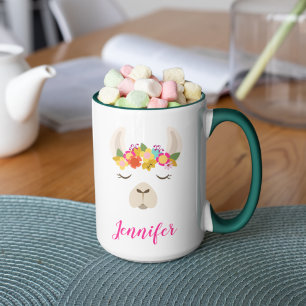 Lägg till ditt namn Alpaca & Flowers Mönster Mugg