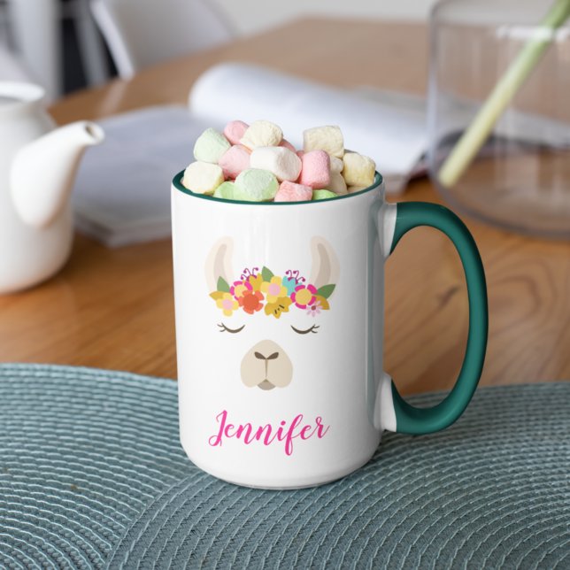 Lägg till ditt namn | Alpaca & Flowers Mönster Mugg (Skapare uppladdad)
